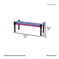 Wooden Patio Balcony Bench in Sheesham Wood (Pink and Light Blue)
