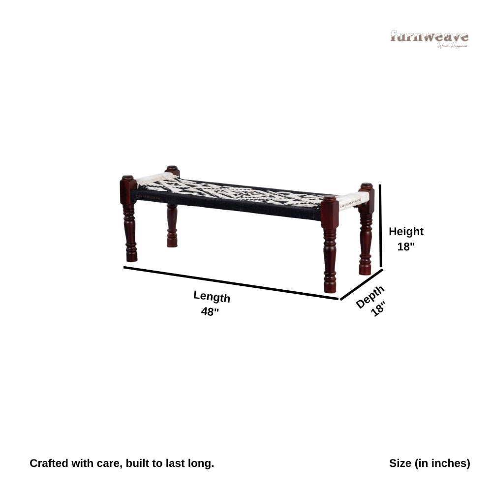 Wooden Patio Balcony Bench in Sheesham Wood (Black and White)