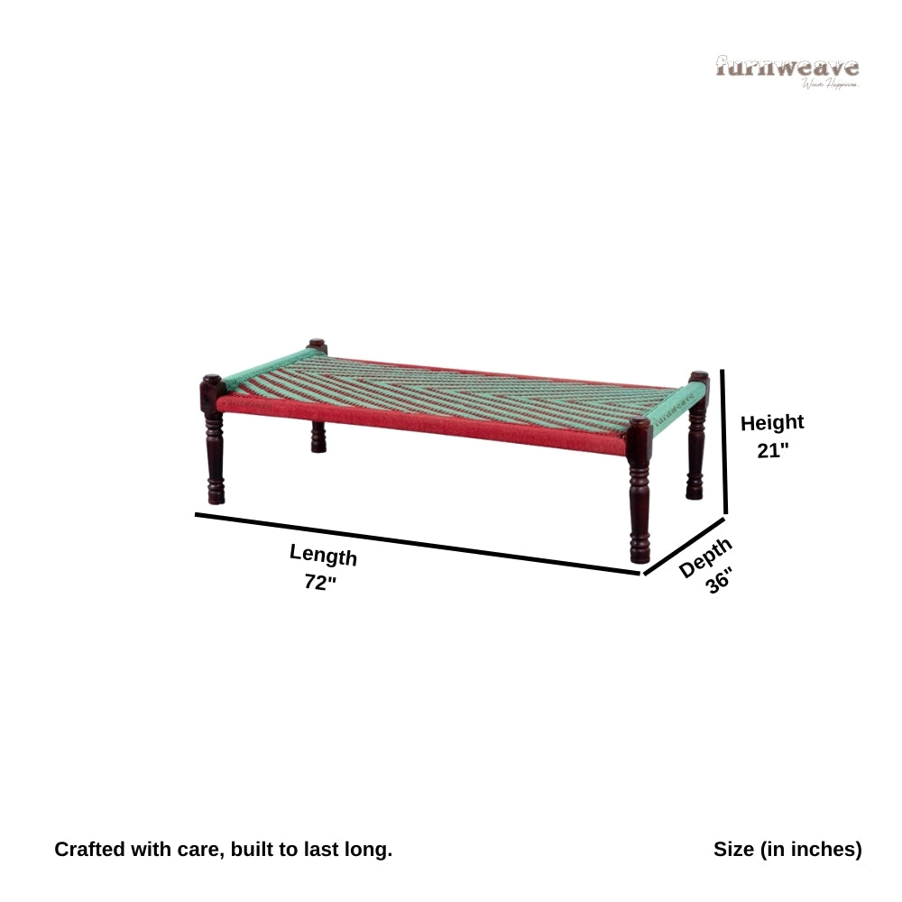 Rajasthani Wooden Khatiya Khaat (Green and Red)