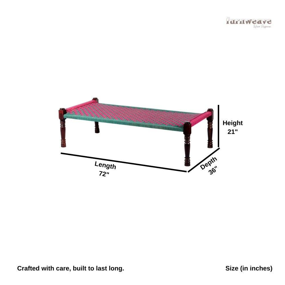 Rajasthani Wooden Khatiya Khaat (Pink Green)