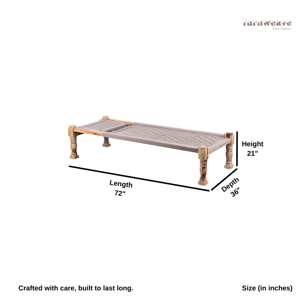Wooden Charpai with Backrest Poolside Lounger (Beige)