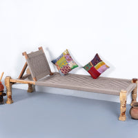 Wooden Charpai with Backrest Poolside Lounger (Beige)