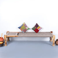 Wooden Charpai with Backrest Poolside Lounger (Beige)