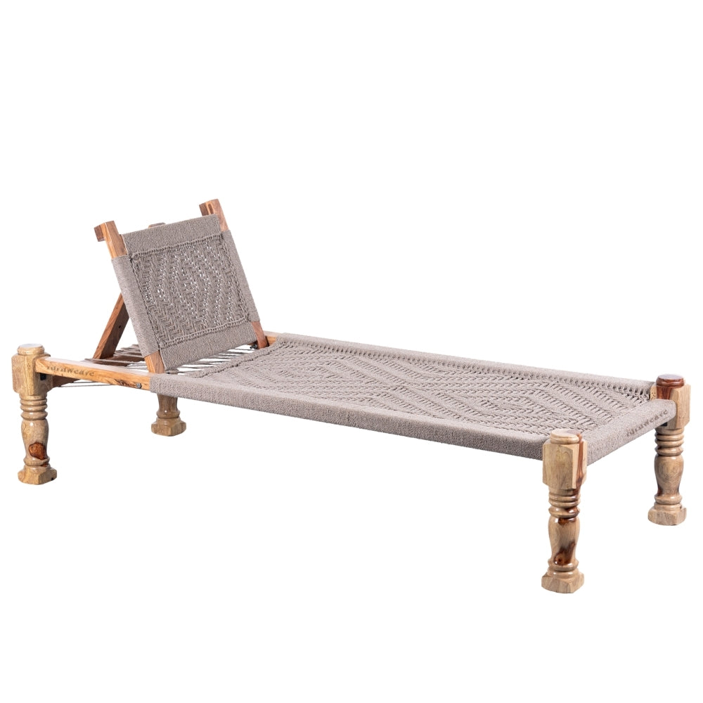 Wooden Charpai with Backrest Poolside Lounger (Beige)