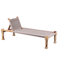 Wooden Charpai with Backrest Poolside Lounger (Beige)