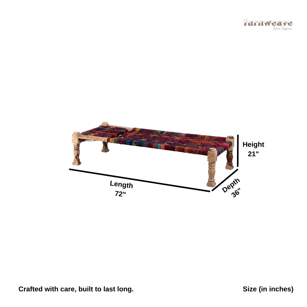 Wooden Charpai with Backrest Poolside Lounger (Multicolor)