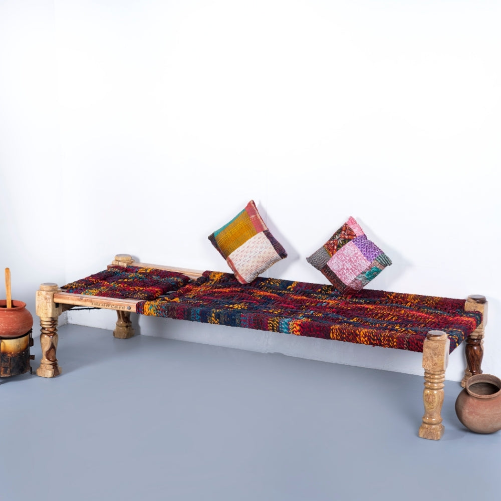 Wooden Charpai with Backrest Poolside Lounger (Multicolor)