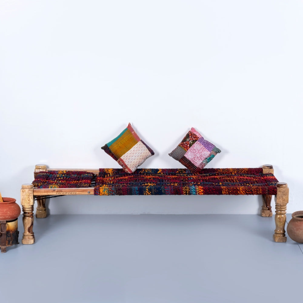 Wooden Charpai with Backrest Poolside Lounger (Multicolor)