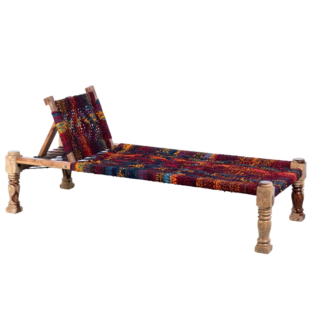 Wooden Charpai with Backrest Poolside Lounger (Multicolor)