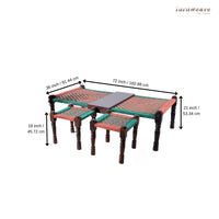 Rajasthani Wooden Khatiya Khaat with Two Stools with Plank (Orange and Green)