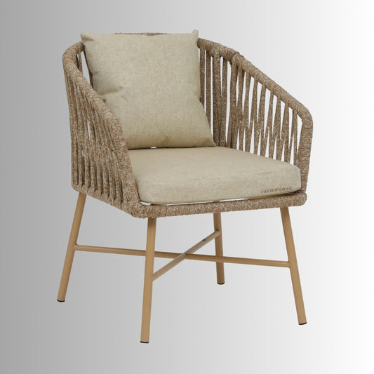 Sevka Outdoor Rope Chair (Golden) | Patio Chairs | Metal Outdoor Chairs | Outdoor Chairs with Rope | Cafe chairs with Rope | Iron Chairs | Furnweave