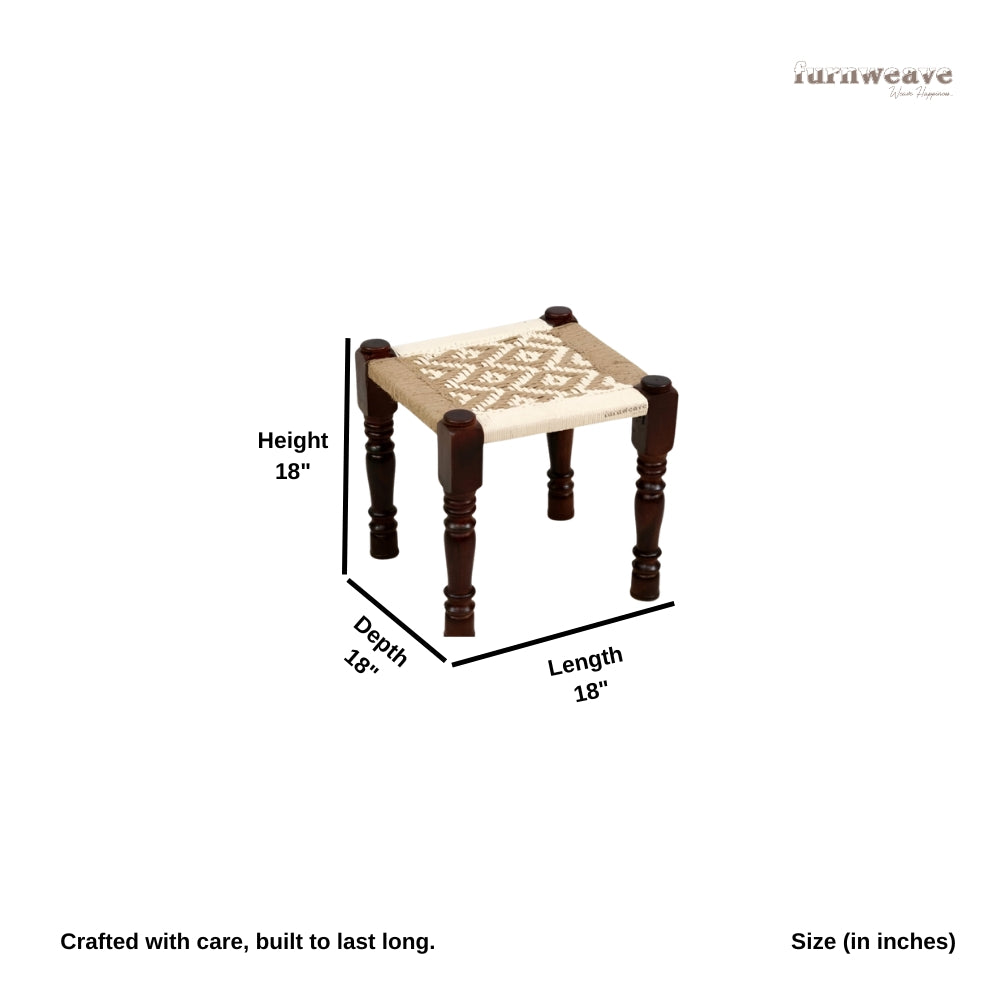 Uva Wooden Woven Seating Stools Pidha (White Jute) Set of Two