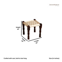 Uva Wooden Woven Seating Stools Pidha (White Jute) Set of Two