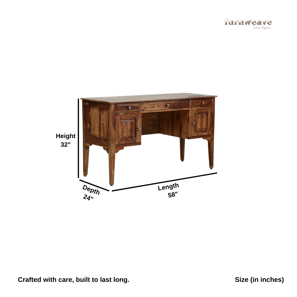Rido Solid Wood Study Table (Natural Brown)